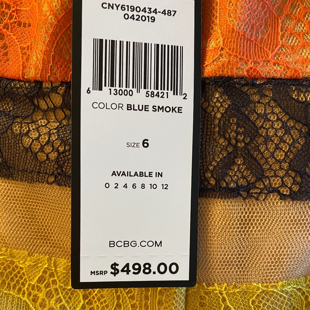 BCBGMAXAZRIA Color-Block Lace-Appliqué Maxi Dress